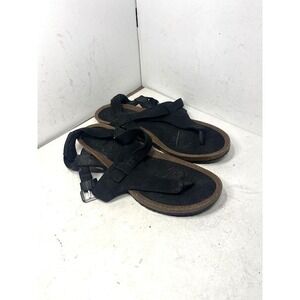 Teva Mahonia 3 Point Metallic Thong T-Strap‎ Cork Wedge Leather Sandals Sz 9